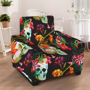 Blossom Flowers Skull Pattern Print Armchair Slipcover