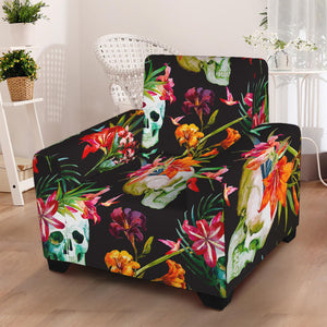 Blossom Flowers Skull Pattern Print Armchair Slipcover