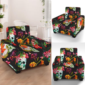 Blossom Flowers Skull Pattern Print Armchair Slipcover