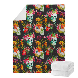 Blossom Flowers Skull Pattern Print Blanket