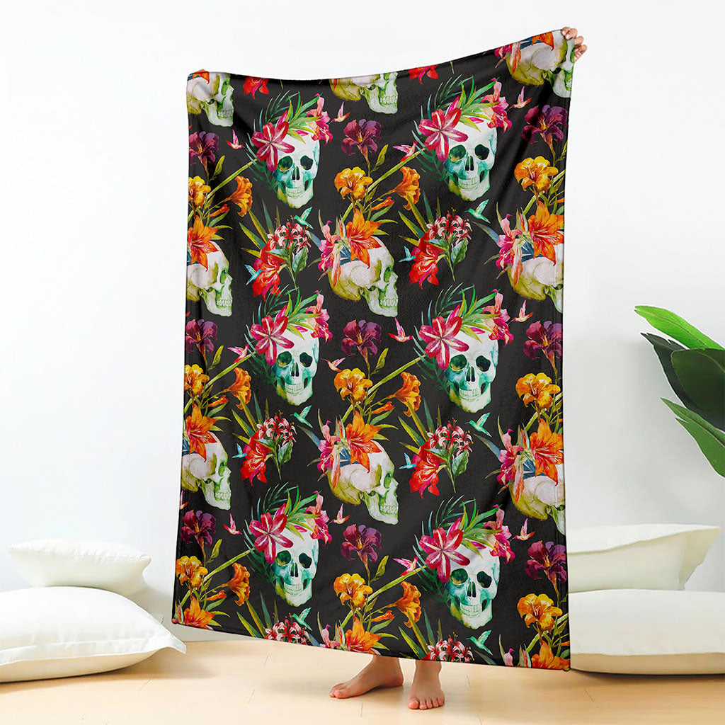Blossom Flowers Skull Pattern Print Blanket