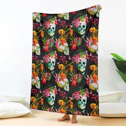 Blossom Flowers Skull Pattern Print Blanket