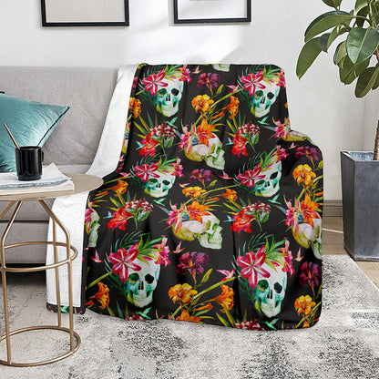 Blossom Flowers Skull Pattern Print Blanket