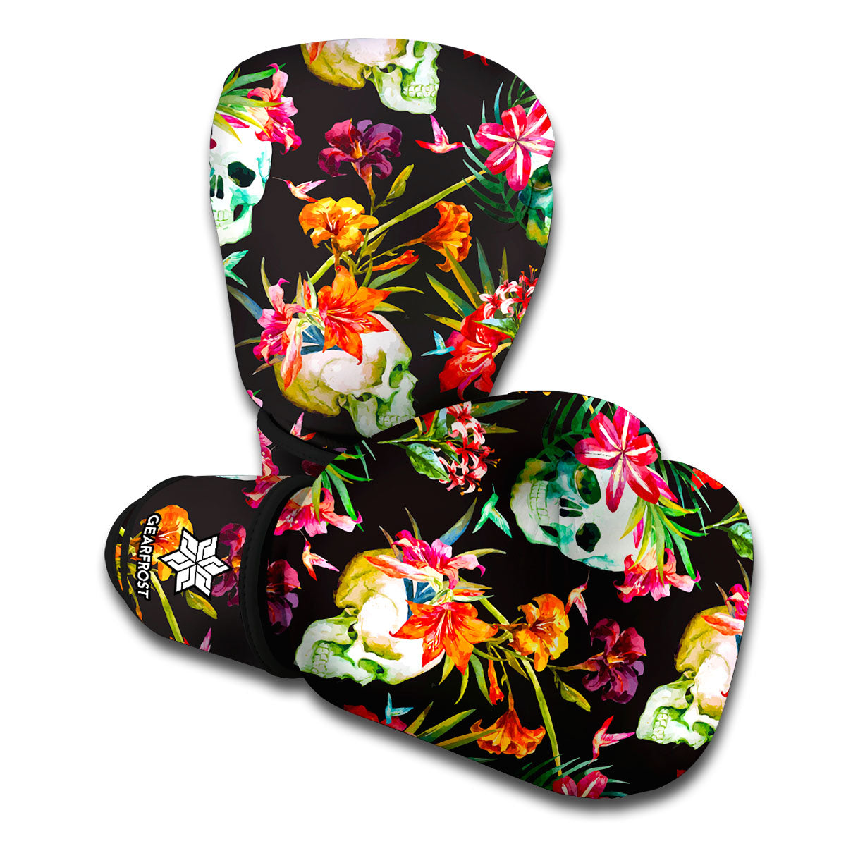 Blossom Flowers Skull Pattern Print Boxing Gloves