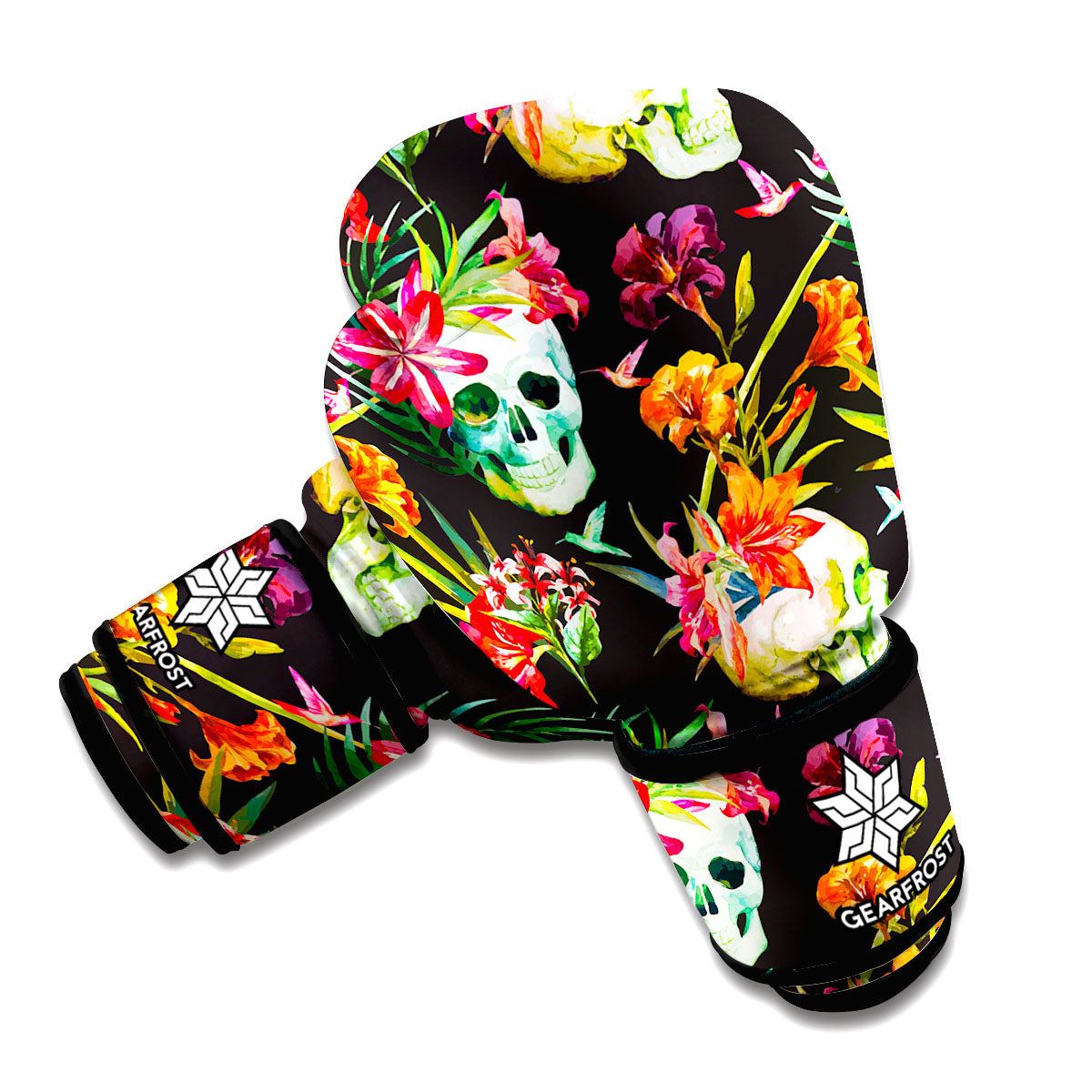 Blossom Flowers Skull Pattern Print Boxing Gloves