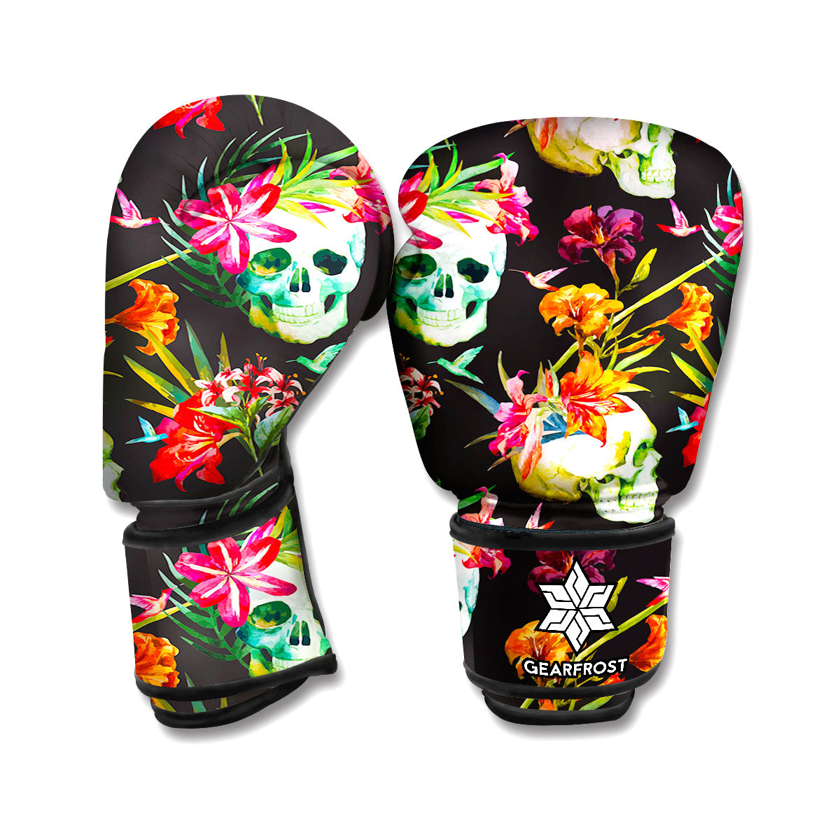 Blossom Flowers Skull Pattern Print Boxing Gloves
