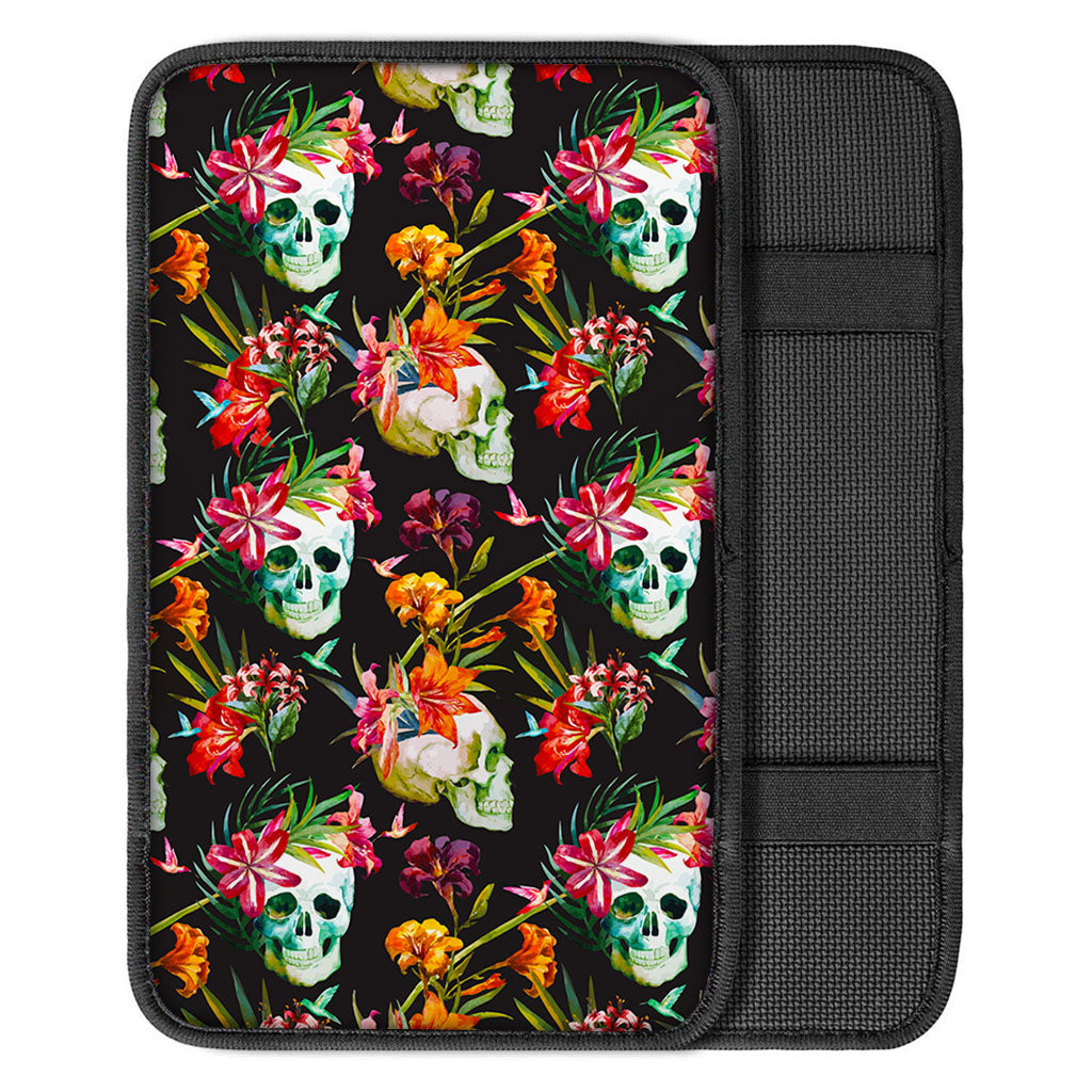Blossom Flowers Skull Pattern Print Car Center Console Cover