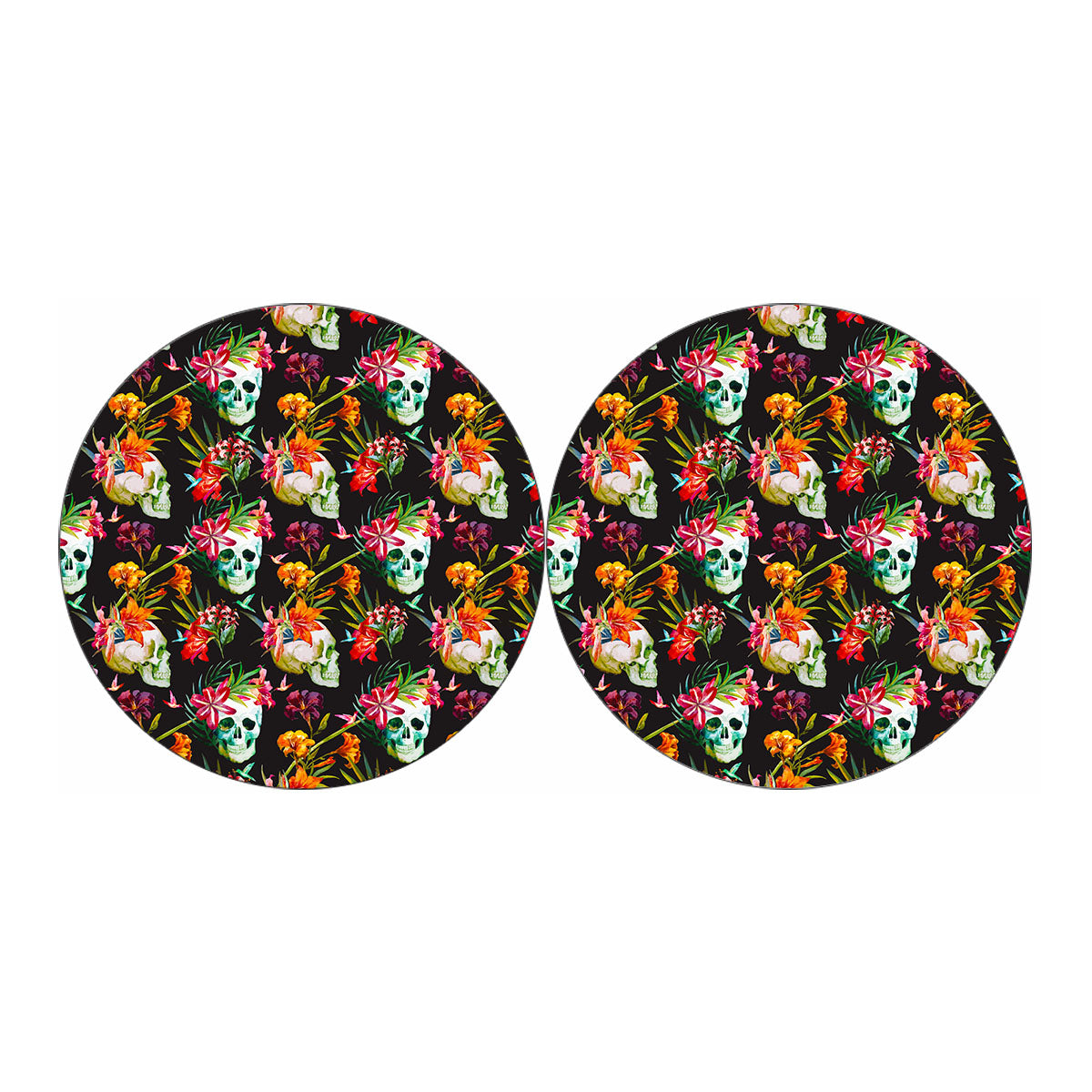 Blossom Flowers Skull Pattern Print Car Coasters