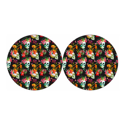 Blossom Flowers Skull Pattern Print Car Coasters