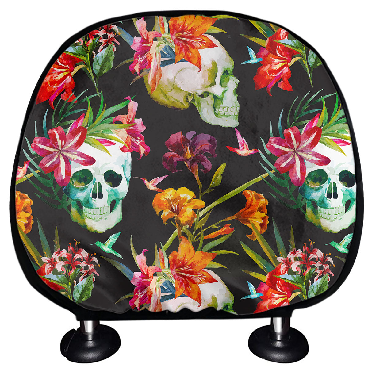 Blossom Flowers Skull Pattern Print Car Headrest Covers