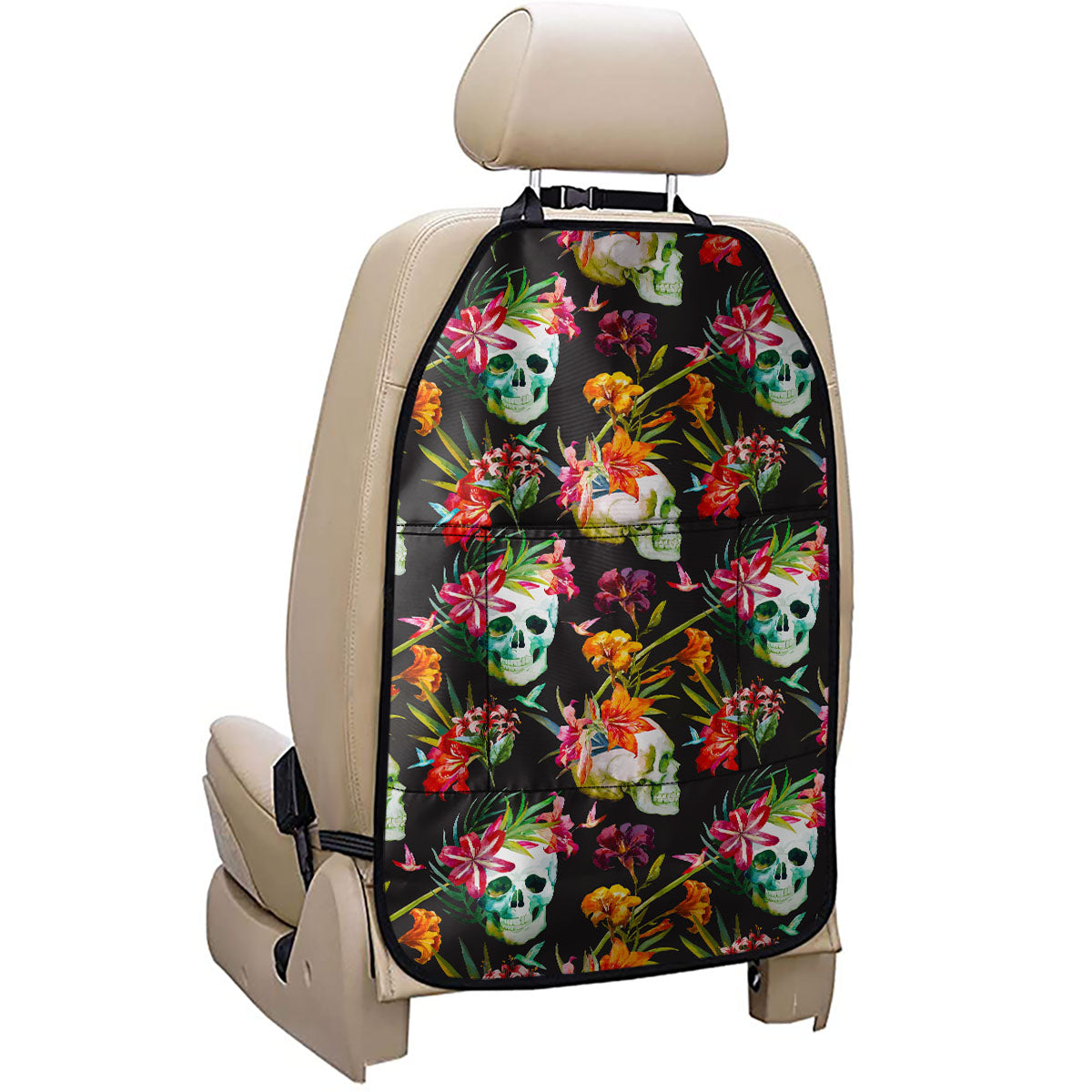 Blossom Flowers Skull Pattern Print Car Seat Organizers