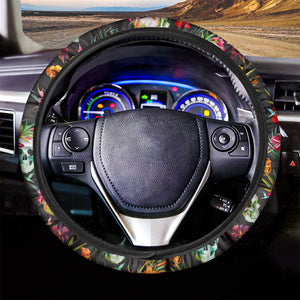 Blossom Flowers Skull Pattern Print Car Steering Wheel Cover