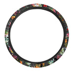 Blossom Flowers Skull Pattern Print Car Steering Wheel Cover