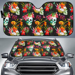 Blossom Flowers Skull Pattern Print Car Sun Shade GearFrost