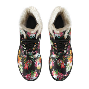 Blossom Flowers Skull Pattern Print Comfy Boots GearFrost