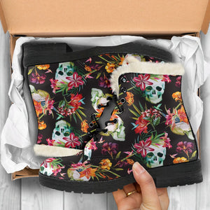 Blossom Flowers Skull Pattern Print Comfy Boots GearFrost