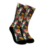 Blossom Flowers Skull Pattern Print Crew Socks