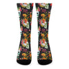 Blossom Flowers Skull Pattern Print Crew Socks