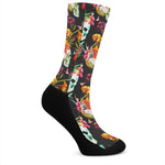 Blossom Flowers Skull Pattern Print Crew Socks