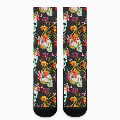 Blossom Flowers Skull Pattern Print Crew Socks