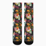Blossom Flowers Skull Pattern Print Crew Socks