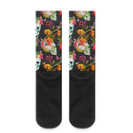 Blossom Flowers Skull Pattern Print Crew Socks