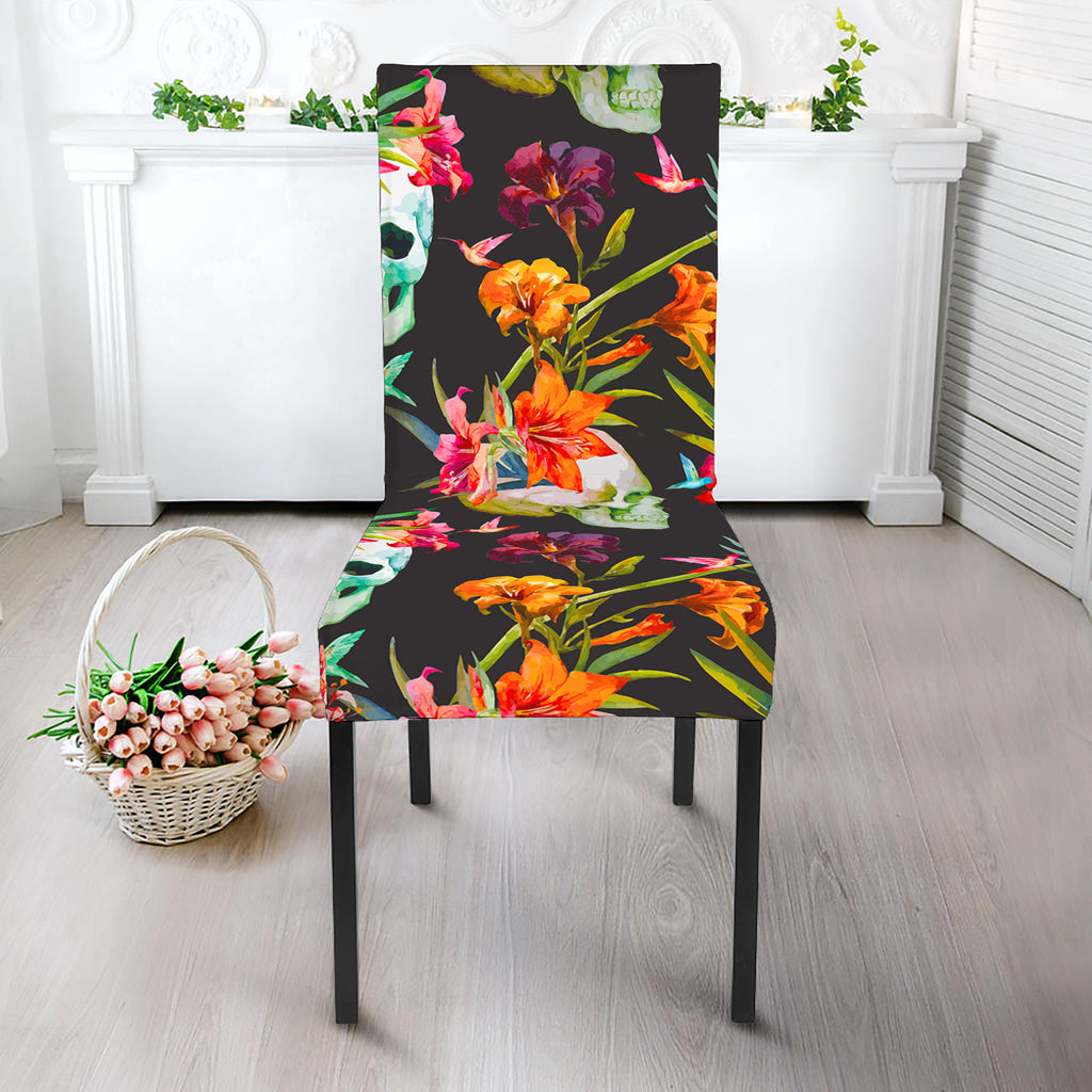 Blossom Flowers Skull Pattern Print Dining Chair Slipcover