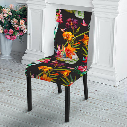 Blossom Flowers Skull Pattern Print Dining Chair Slipcover