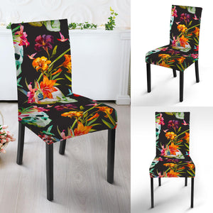 Blossom Flowers Skull Pattern Print Dining Chair Slipcover