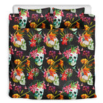 Blossom Flowers Skull Pattern Print Duvet Cover Bedding Set