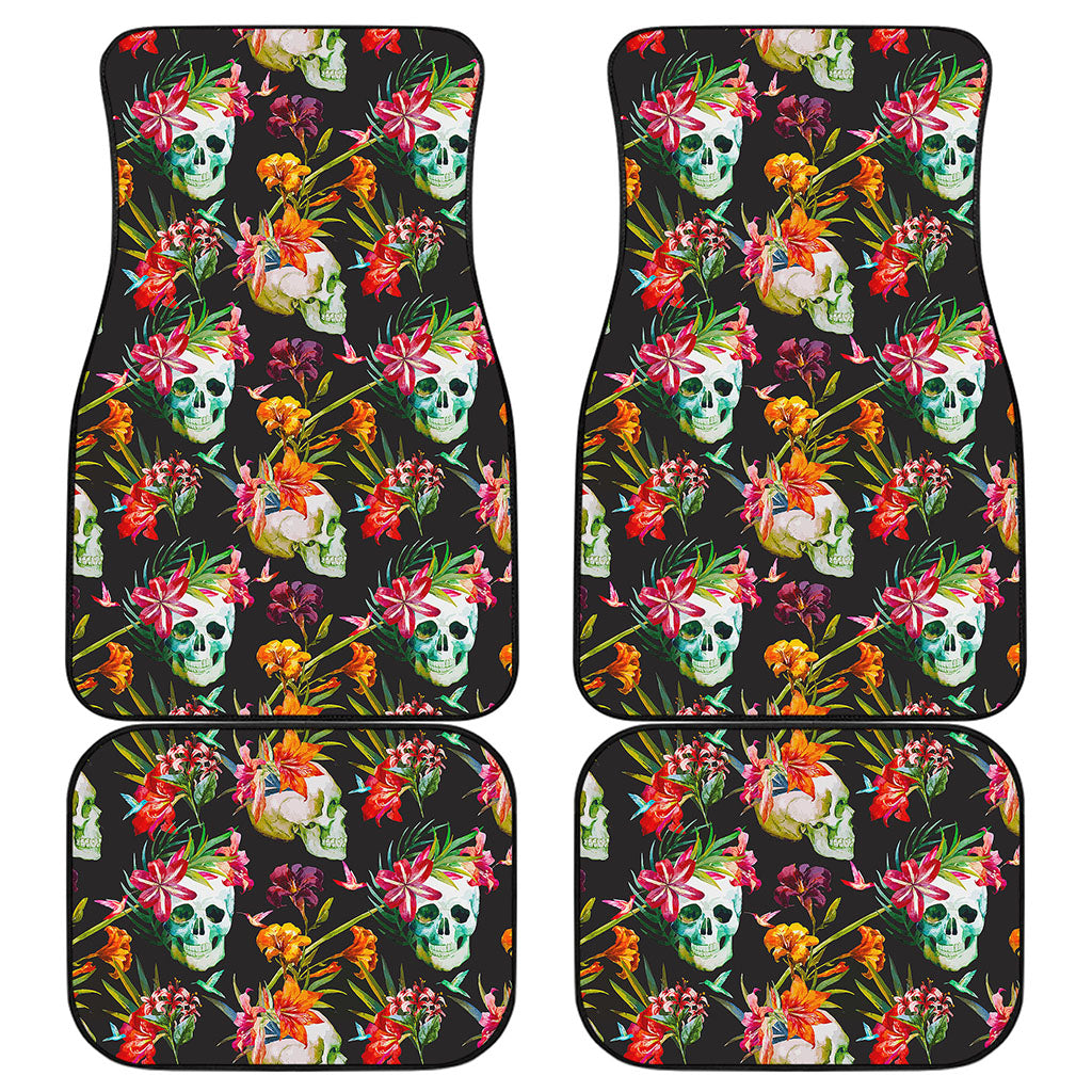 Blossom Flowers Skull Pattern Print Front and Back Car Floor Mats