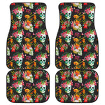 Blossom Flowers Skull Pattern Print Front and Back Car Floor Mats