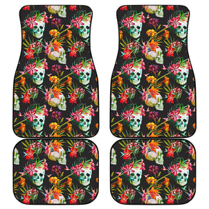 Blossom Flowers Skull Pattern Print Front and Back Car Floor Mats