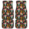 Blossom Flowers Skull Pattern Print Front and Back Car Floor Mats