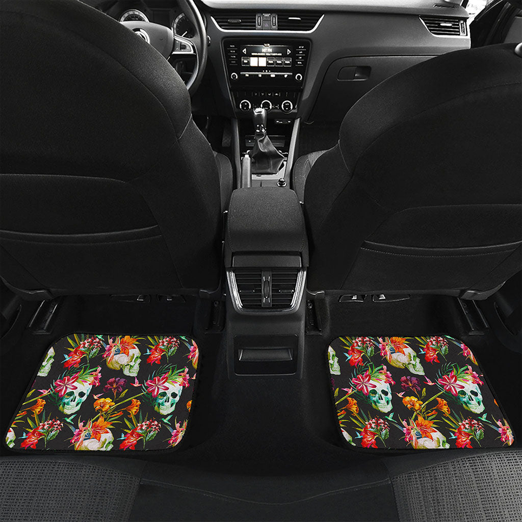 Blossom Flowers Skull Pattern Print Front and Back Car Floor Mats