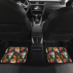 Blossom Flowers Skull Pattern Print Front and Back Car Floor Mats