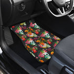 Blossom Flowers Skull Pattern Print Front and Back Car Floor Mats