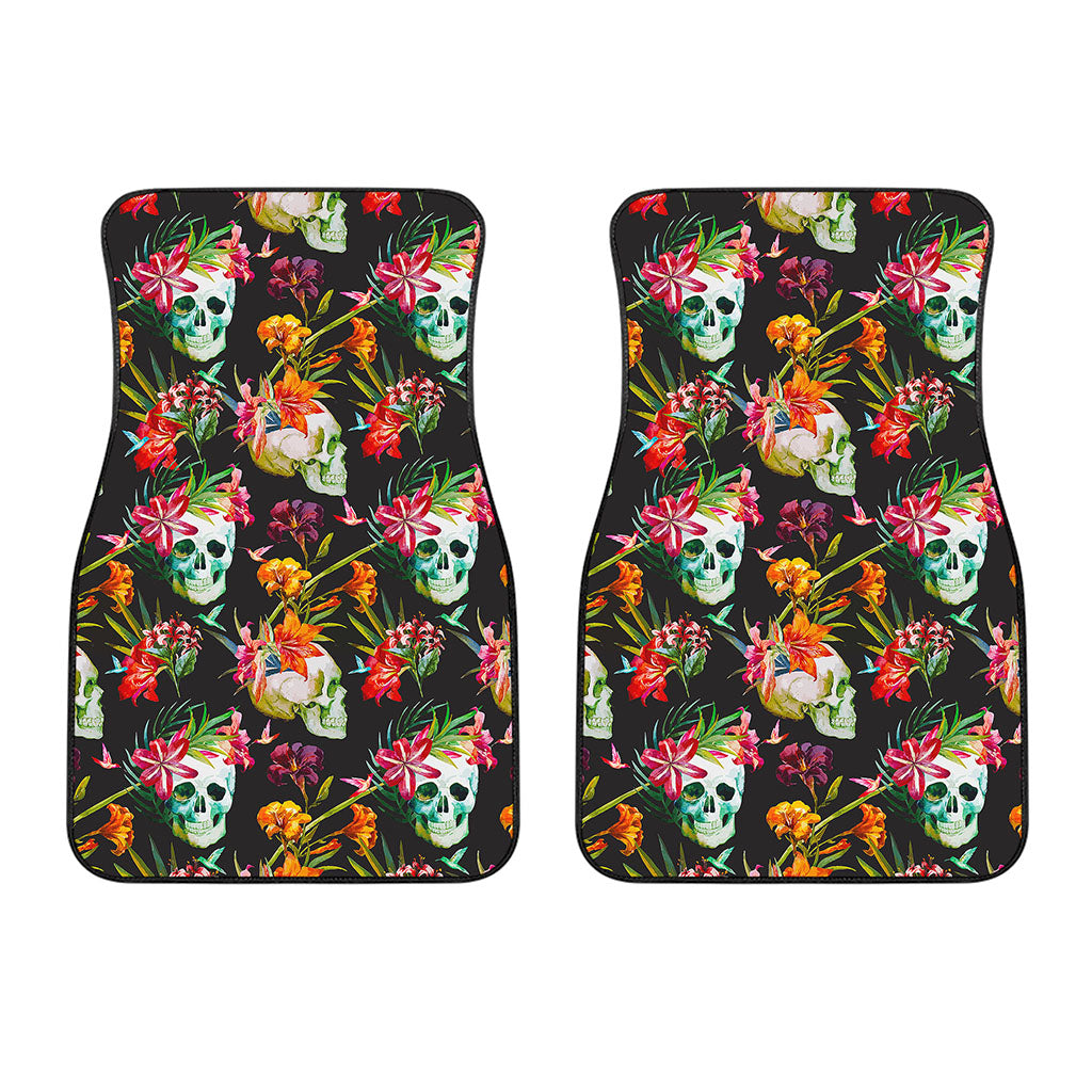 Blossom Flowers Skull Pattern Print Front Car Floor Mats