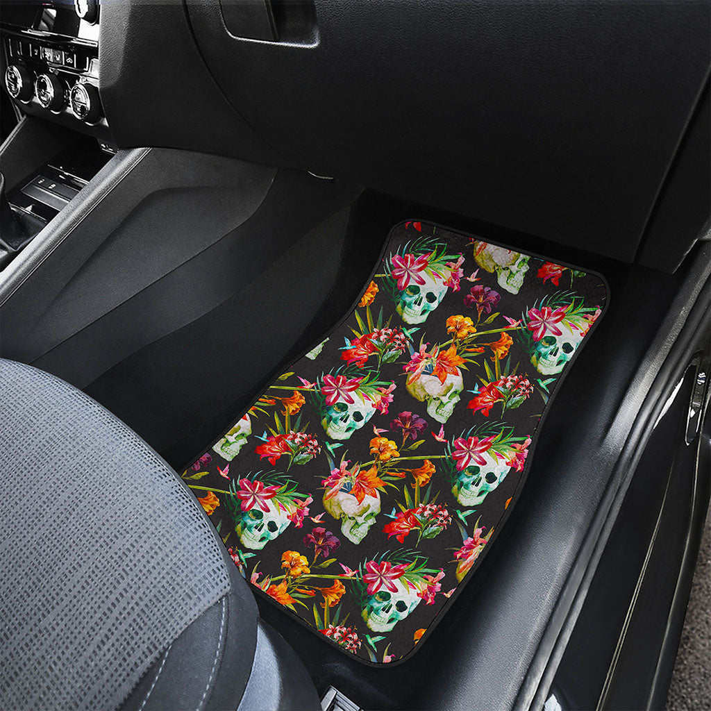 Blossom Flowers Skull Pattern Print Front Car Floor Mats