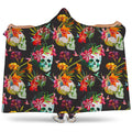 Blossom Flowers Skull Pattern Print Hooded Blanket