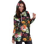 Blossom Flowers Skull Pattern Print Hoodie Dress GearFrost