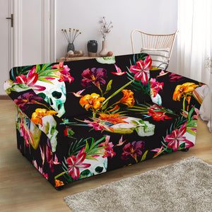 Blossom Flowers Skull Pattern Print Loveseat Slipcover