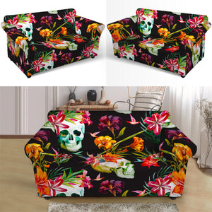 Blossom Flowers Skull Pattern Print Loveseat Slipcover