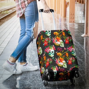 Blossom Flowers Skull Pattern Print Luggage Cover GearFrost