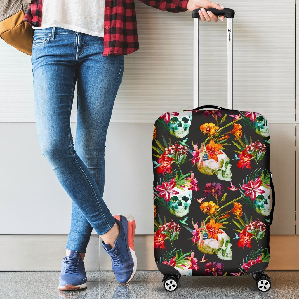 Blossom Flowers Skull Pattern Print Luggage Cover GearFrost