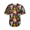 Blossom Flowers Skull Pattern Print Men's Baseball Jersey