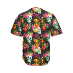 Blossom Flowers Skull Pattern Print Men's Baseball Jersey