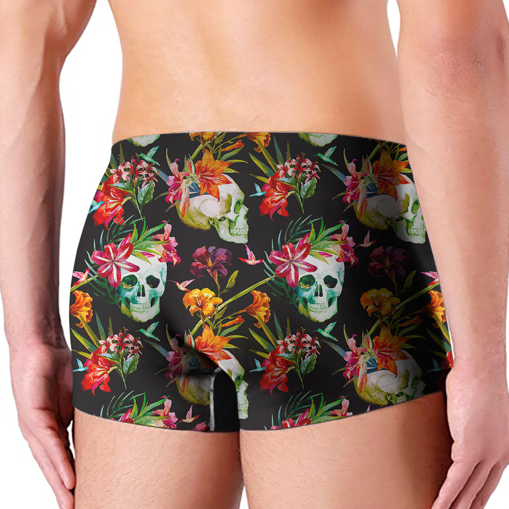 Blossom Flowers Skull Pattern Print Men's Boxer Briefs