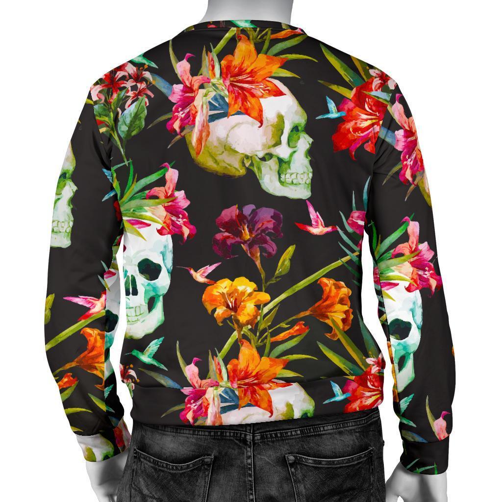 Blossom Flowers Skull Pattern Print Men's Crewneck Sweatshirt GearFrost