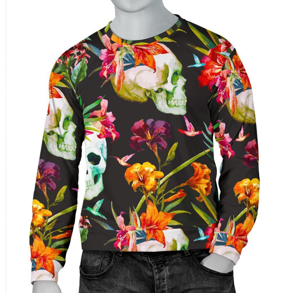 Blossom Flowers Skull Pattern Print Men's Crewneck Sweatshirt GearFrost